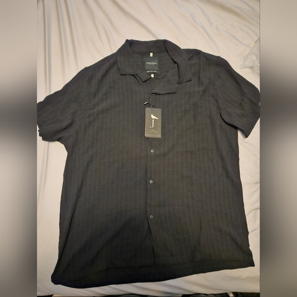 Denim & Flower Textured Jacquard Black Button Down